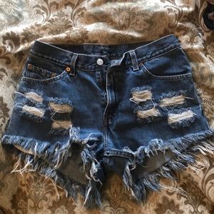 Distressed custom denim shorts